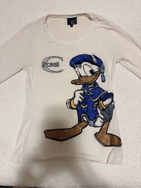 Just Cavalli Kids White Long Sleeve Donald Duck Sequin Top